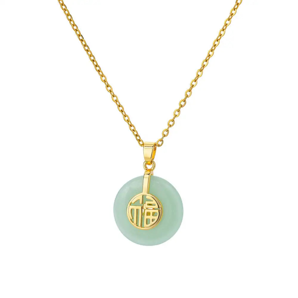 Wholesale New Fashion Jade Pendant Jewelry Vintage Peace Buckle Pendant Necklace with Stainless Steel Chain for Women