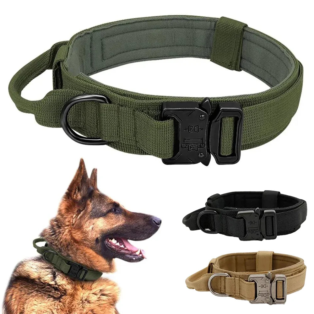Custom Adjustable Heavy Duty Tactical Dog Collar with Handle Cobra Buckle Tactical Dog Collar One Hand Quick Release Dog Collar