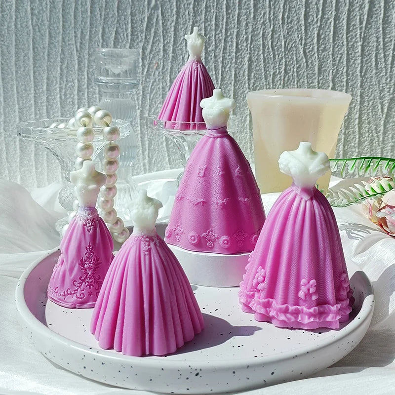 J10-293 Three-dimensional Bride Wedding Dress Aromatherapy Candle Silicone Mold Wedding Dress Companion Gift Grinder