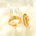 Wholesale Fashion Chunky No Fade Stainless Steel Crystal Croissant Band Vintage Ring Gold Plated Women Pave Zircon CZ Ring