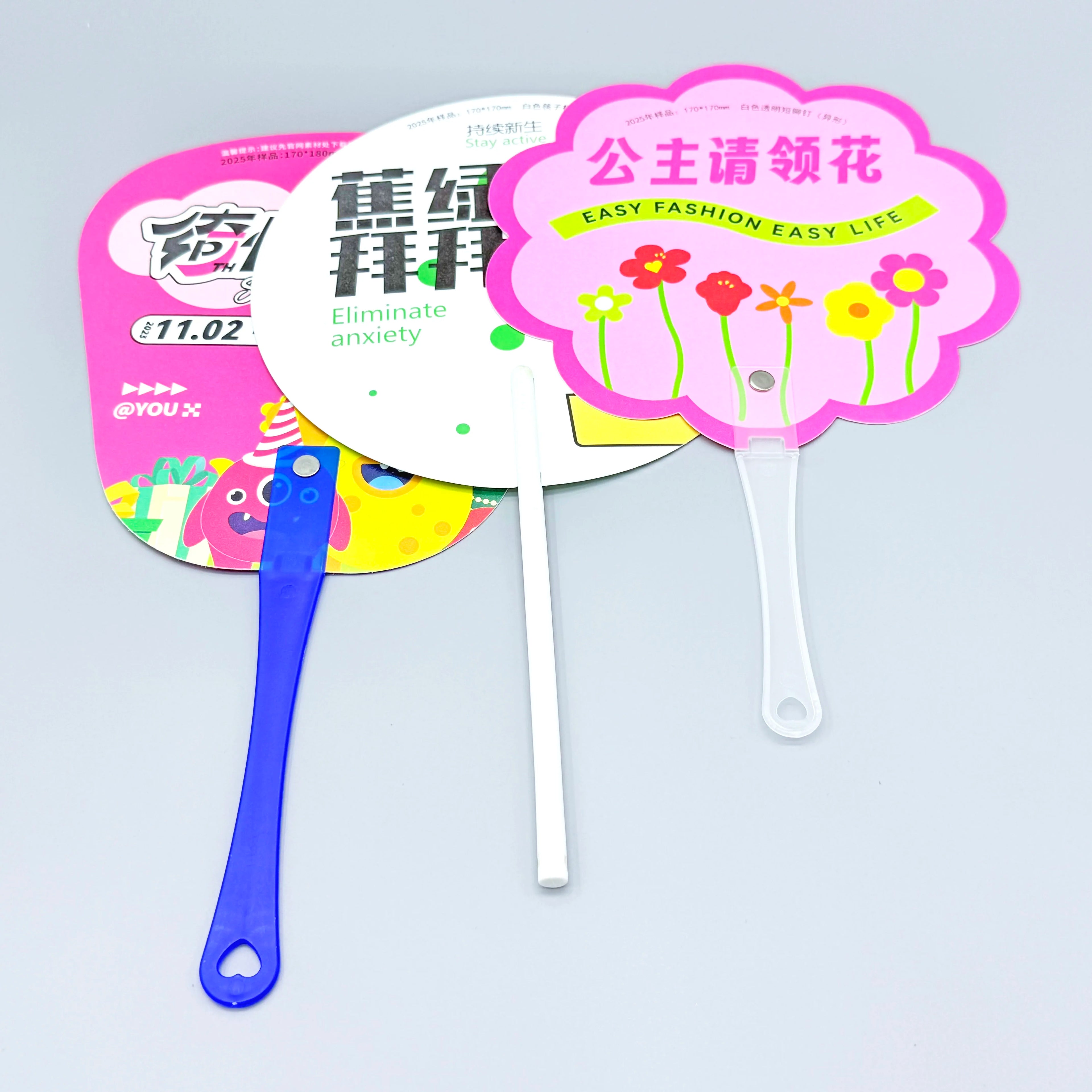 Customised Printed PVC PP Mini Hand Held Fans Promotional Plastic Hand Fans with Hot Stamping Offset Printing Surface Finish