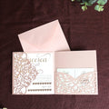 Cheap Trifold Wedding Invitation Card Pink Laser Cut Card With Envelope and Blank Insert Card
