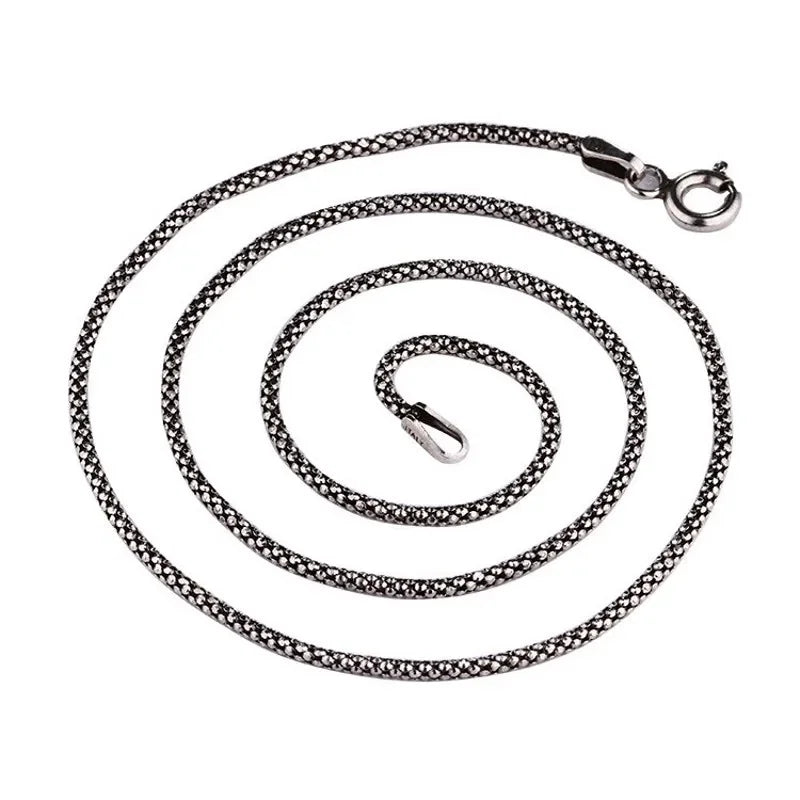 BOCAI Women's 925 Silver Vintage Italian Link Chain Simple Fresh Sweater Chain Fashionable Classic Temperament New Rice Grain