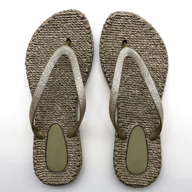 Hot Summer Sales Women's PVC Glitter Strap Beach Slippers Anti-Slip and Lightweight Outdoor Flip Flops