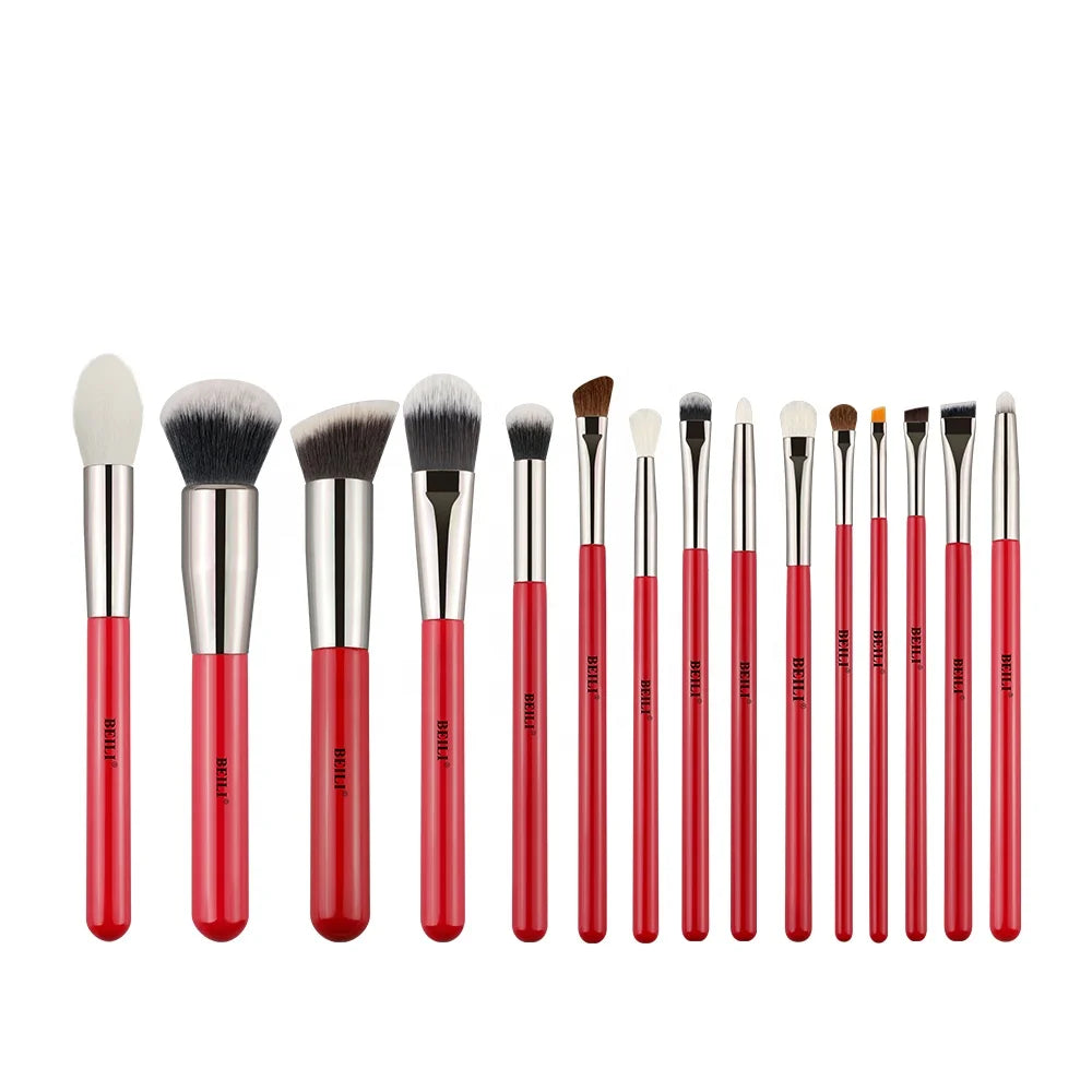 BEILI 15 Pcs Red Soft Good Quality Professional Private Label Makeup Brush Kit