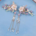 Handmade Retro Purple Lilac Hair Accessory Headdress for Girls Hanfu Accessories Tassel Pair Lady Hair Clip