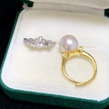 R1034 11-12mm Natural Freshwater Pearl Ring Accessory 925 Sterling Silver Adjustable Size Engagement Jewelry Ring for Women