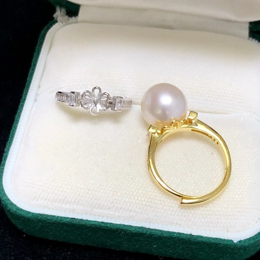 R1034 11-12mm Natural Freshwater Pearl Ring Accessory 925 Sterling Silver Adjustable Size Engagement Jewelry Ring for Women