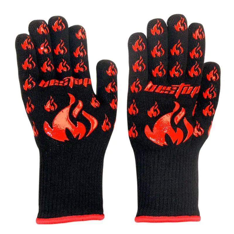 Seeway EN407 500C Degree Silicone Printed Aramid Heat Resistant Oven Mitts Bonfire BBQ Campfire Grill Bake Gloves