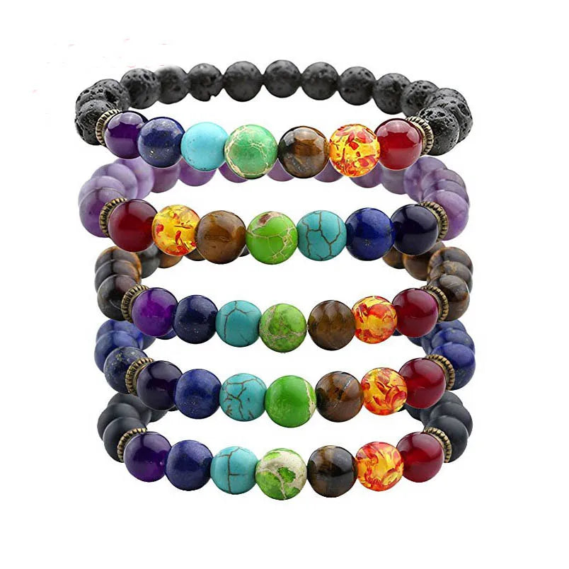 Renting Jewelry Natural Stone Energy Gemstone Essential Oil 7 Chakra Diffuser Elastic Beads Bracelet JBS8862