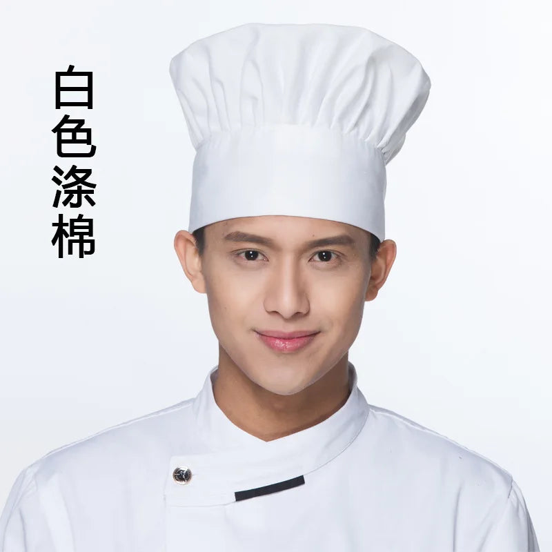 Premium Adjustable Elastic Unisex Chef Hat White Pleated Polyester/Cotton Restaurant Bar Use Kitchen Cooking Accessories Factory