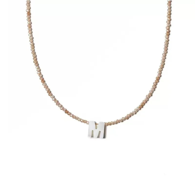 Personalized Minimalistic Initial Necklace Bohemian Style Delicate Natural Shell Beads Stainless Steel Tiny Letter Charm