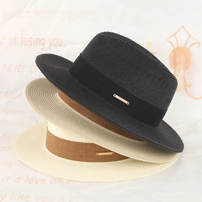 Wholesale Panama Straw Hat Women Visor Sun Hat Men Summer High Quality Black Fedora Straw Beach Hat