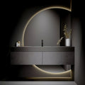 Rongchang Half Moon Irregular Decor Mirror Custom Luxury Large Makeup Hotel Bathroom Vanity Wall Mounted Led Smart Mirror