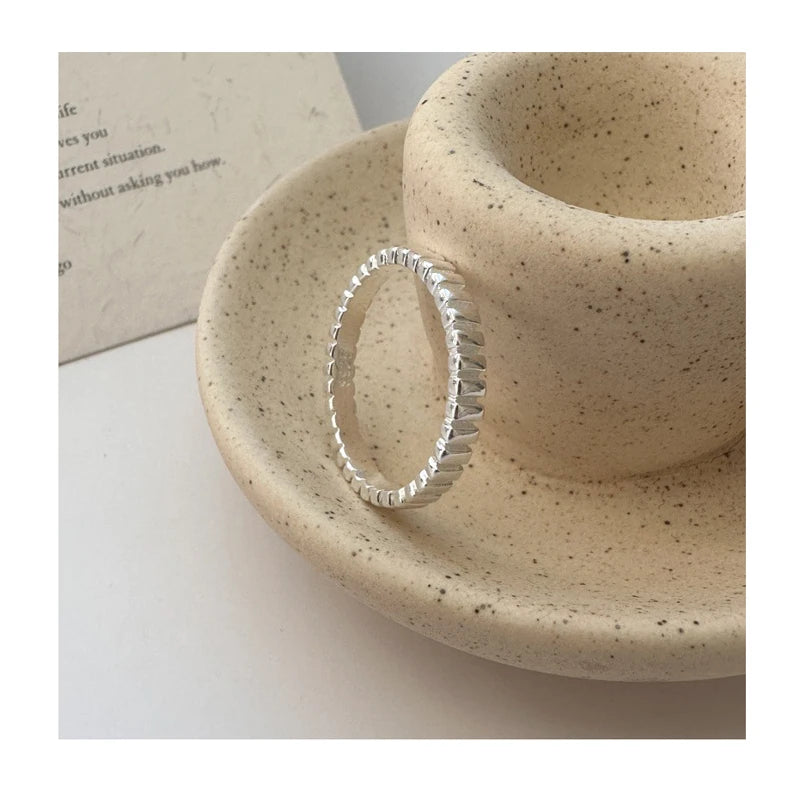 New Style Korean 925 Sterling Silver Vertical Stripes Stackable Open Rings for Girls
