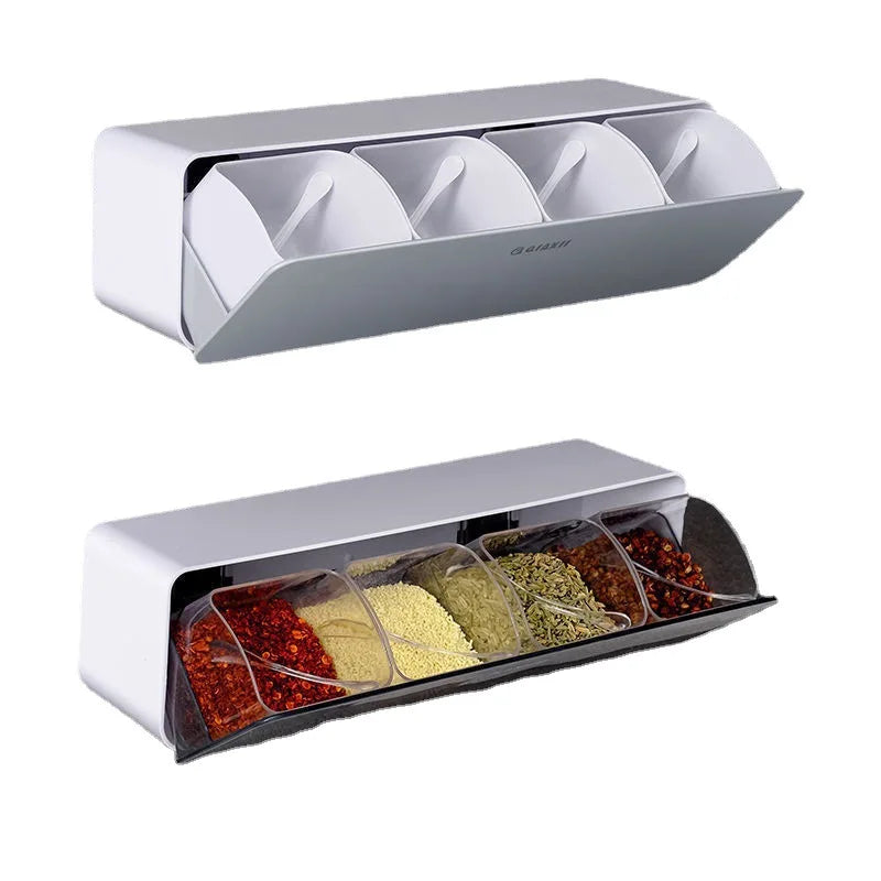 Herb & Spice Tools Kitchen Seasoning Box with Lid 4 in 1 Spice Box with Spoons