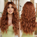 Red Brown Synthetic Long Curly Wavy Hair Wig for Women Light Ginger Auburn Natural Wave Wig with Bangs Heat Resistant Daily Use