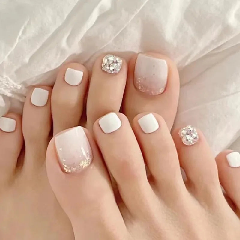 Wholesale 24Pcs Customizable Packaging Logo Fake Toenails Gentle Summer Beach False Toenails Press on Toes Nails