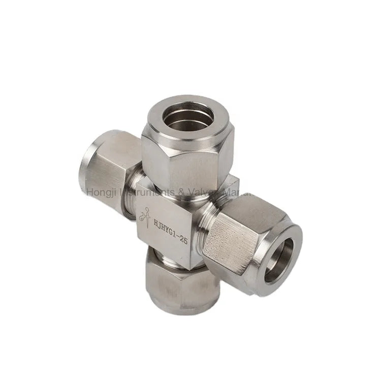 1/4OD SS316L Cross-Type Tube Union with Dual Ferrules Swagelok Type Tube Fittings