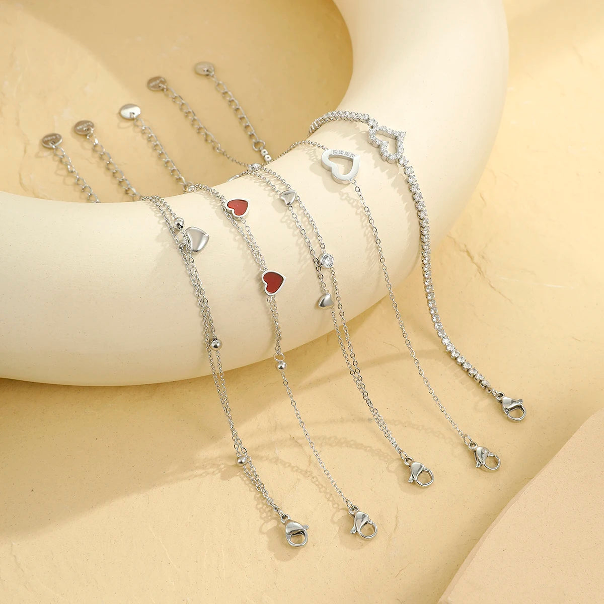 Summer Heart Charms Bracelets for Women Stainless Steel Silver Chain Link Fashion Charming Tennis Jewelry Bracelets Bangles