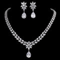 Fashion Bridal Jewelry Set Personality Ice Flower Earring Necklace Shiny Full Diamond Zircon Jewelry Set for Women Girls
