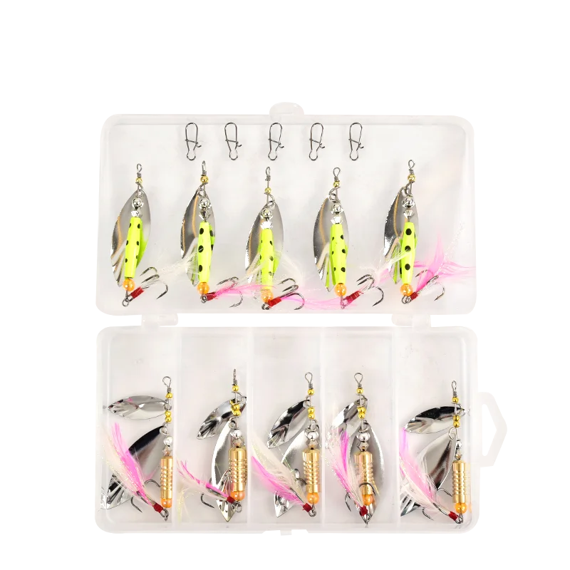 8.5cm 9cm 10g Wholesale Artificial Bait 10pcs Metal Spoon Spinners Bait Kit Fishing Lure Hard Set