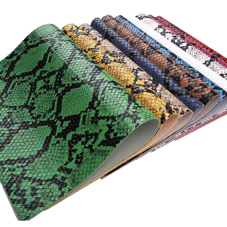 Designer Snake Skin Pattern PU Synthetic Leather Elastic Embossed Woven Backing Water-resistant for Bags Crafts Garments