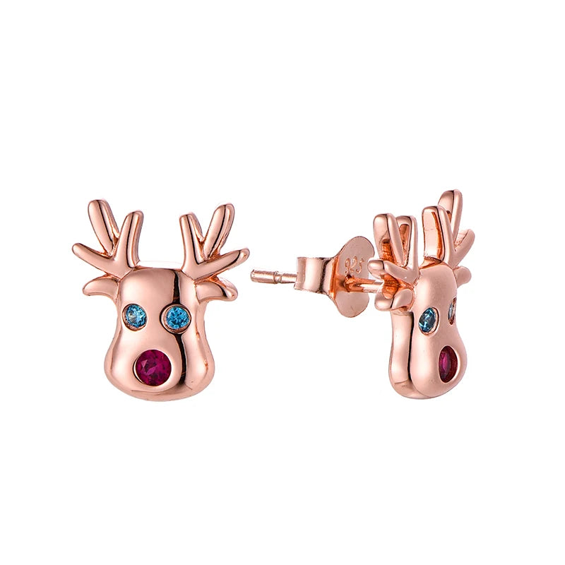 Christmas Girls Gift Earrings Jewelry 925 Sterling Silver Gold Plated Tiny Cz Milu Deer Stud Christmas Earrings