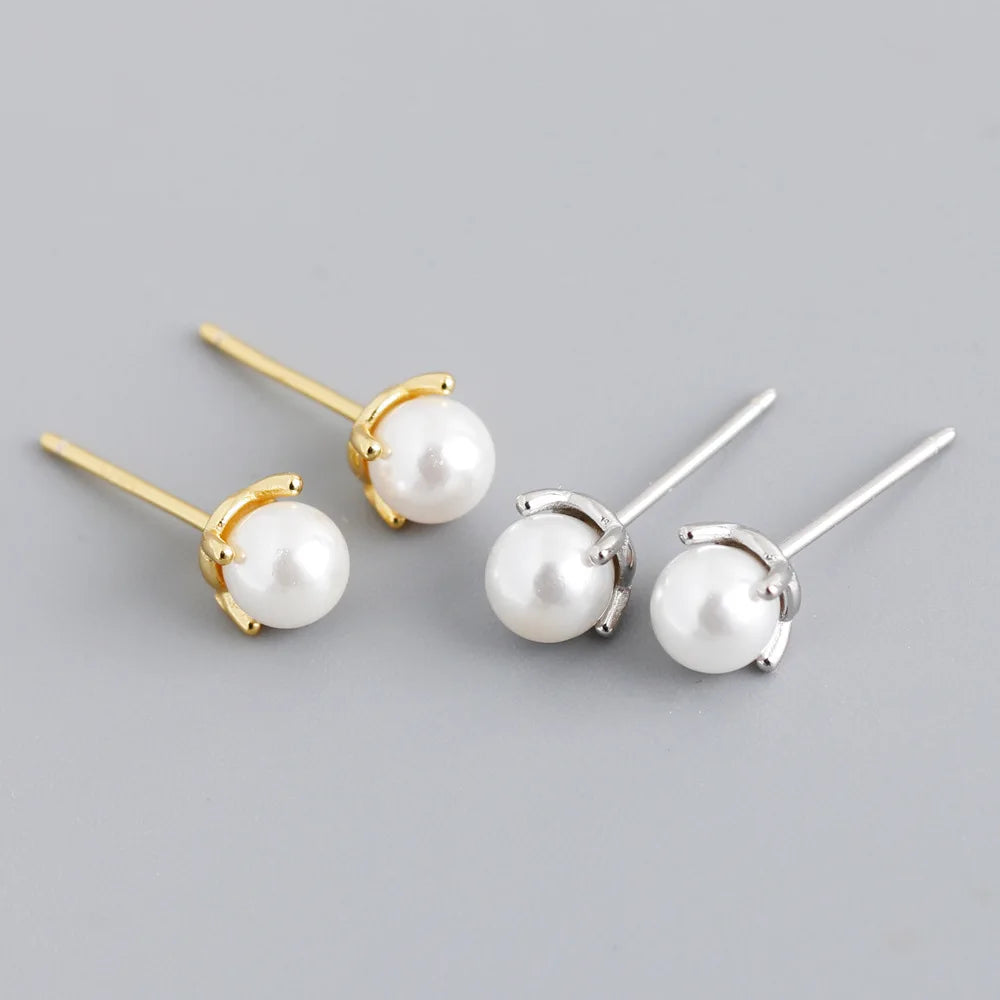 Wholesale Simple Style Round Imitation Pearl Stud Earrings 925 Sterling Silver Earrings