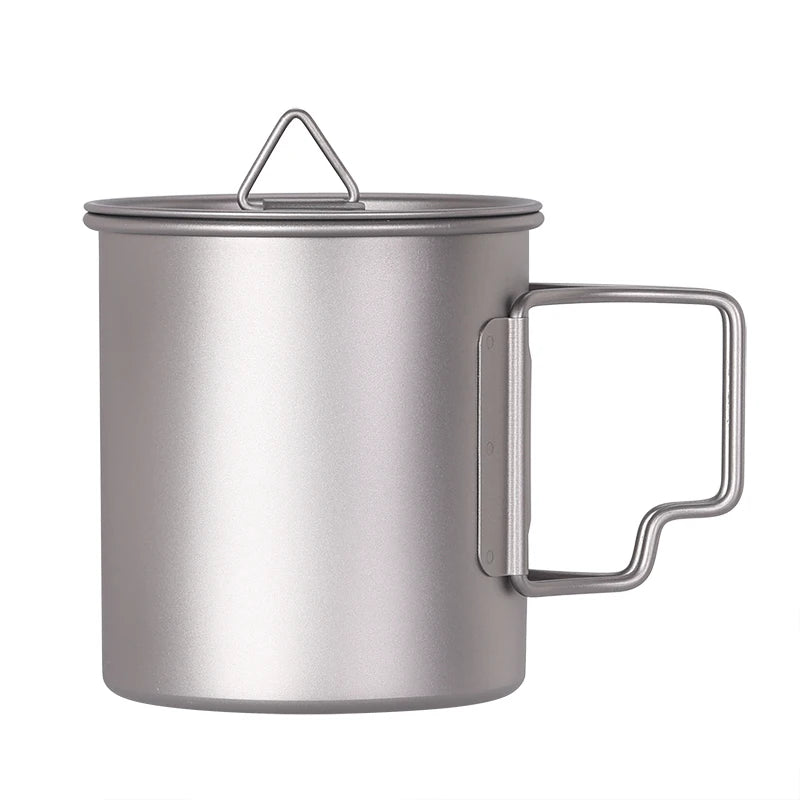 Camping Mug Titanium Pot Water Mug Cup 420ml  with Lid and Foldable Handle Cup Coffee