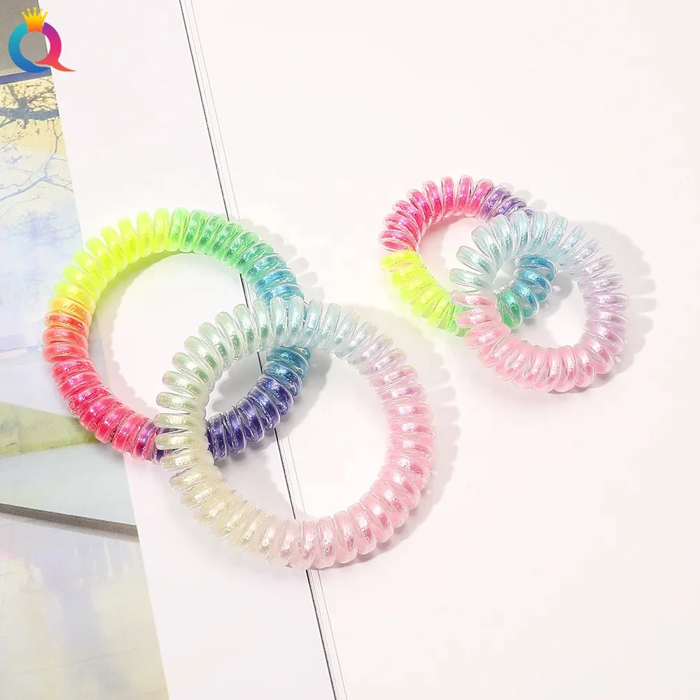 QIYUE TPU Rainbow Colors 5.5cm 4cm Hair Tie Telephone Wire Cord Ponytail Holder