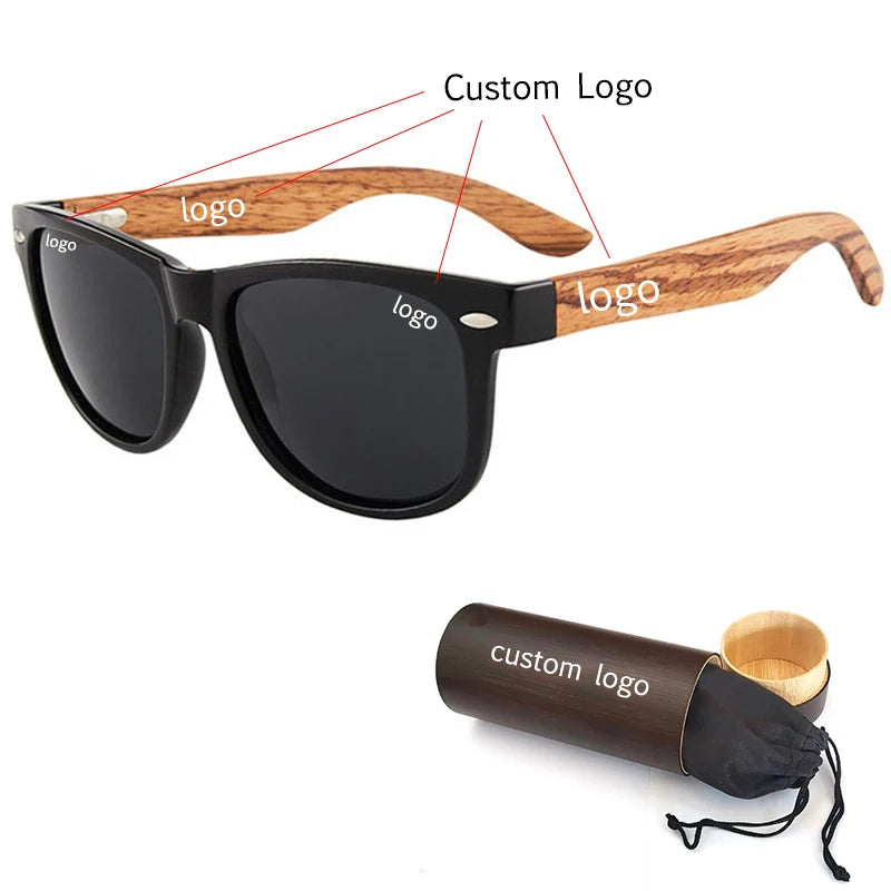 Handmade Custom Logo Wooden Sunglasses Eco-Friendly CE Certified Anti-UV Polarized Bamboo Temples Classic Sun Glasses Men Women
