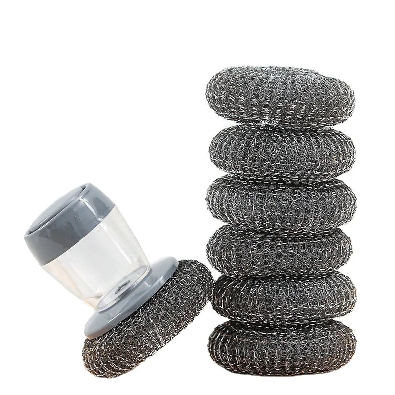 Automatic Multifunctional Kitchen Sink Cleaning Brush Stainless Steel Pot Scrubber Handle Press Type Liquid Filling Ball Brush