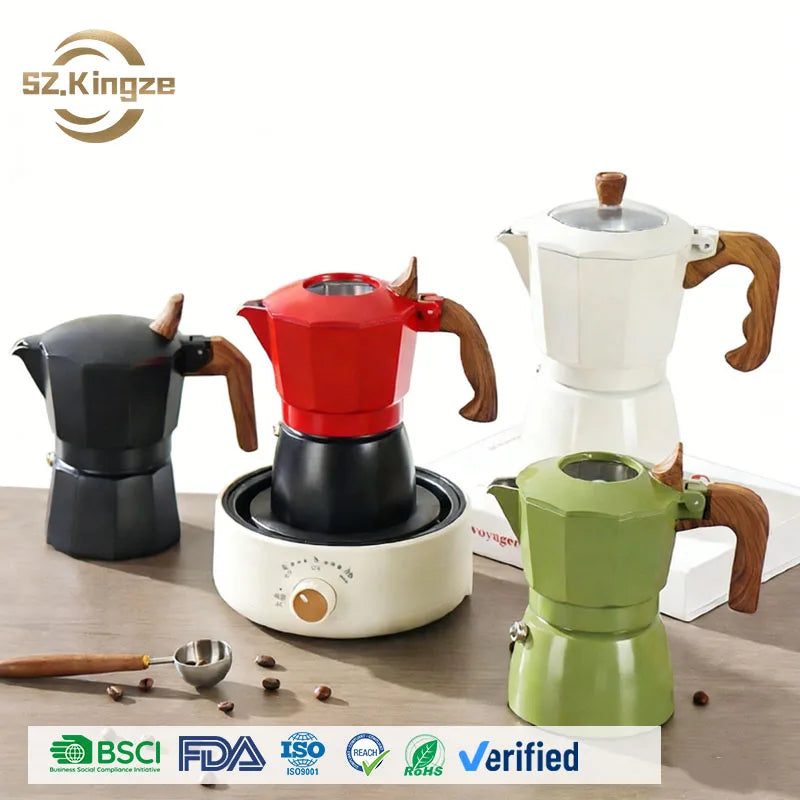 Kingze Portable Stovetop Espresso Coffee Maker Double Valve Aluminium 2 Cups Italian Moka Pot for Home Office Outdoor Travel