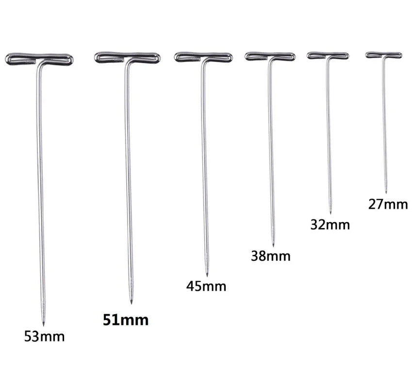 100 PCS Stainless Steel Silver T Head Pins 51mm for Blocking Knitting Wig Hand Sewing Needlework