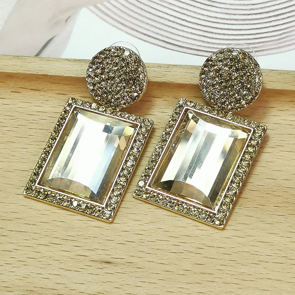 ZA Colorful Rhinestone Geometric Metal Earrings Clear Glass Stone Drop Earrings Accessories Chic Jewelry for Women