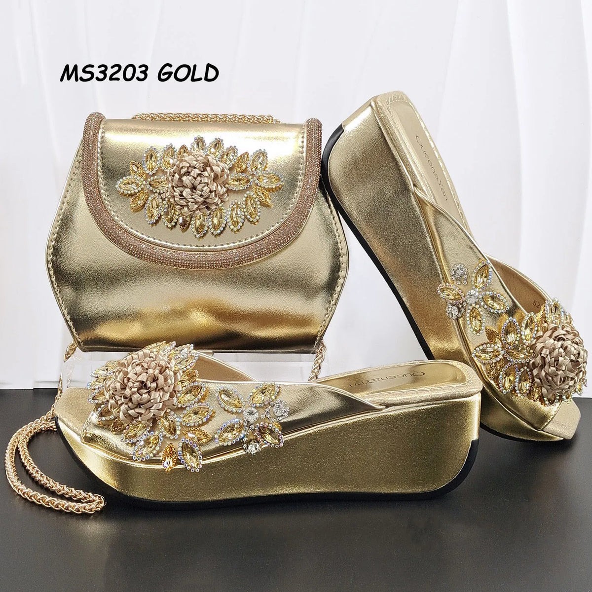 Latest Design Shoes and Bag for Party Wedding Matching Shoes and Bag Set Decorated With Rhinestone Pumps Women Shoes Bride MegaBDM