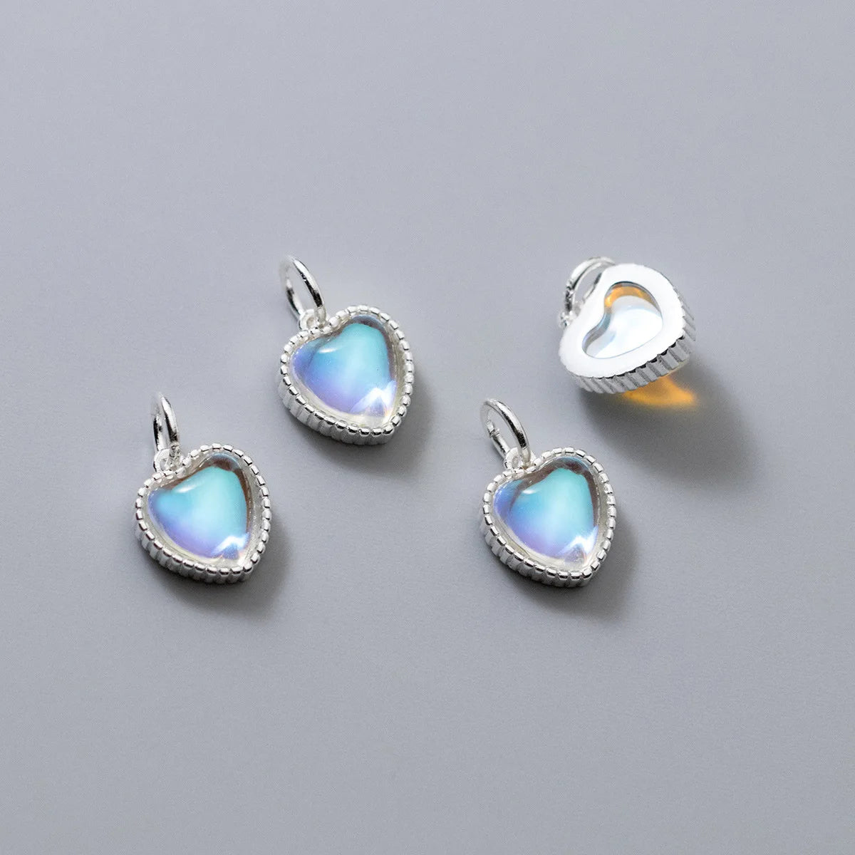 Tiny Heart Shaped Gemstone Drop Pendant in  Moonstone Gemstone S925 Sterling Silver Bezel Stone