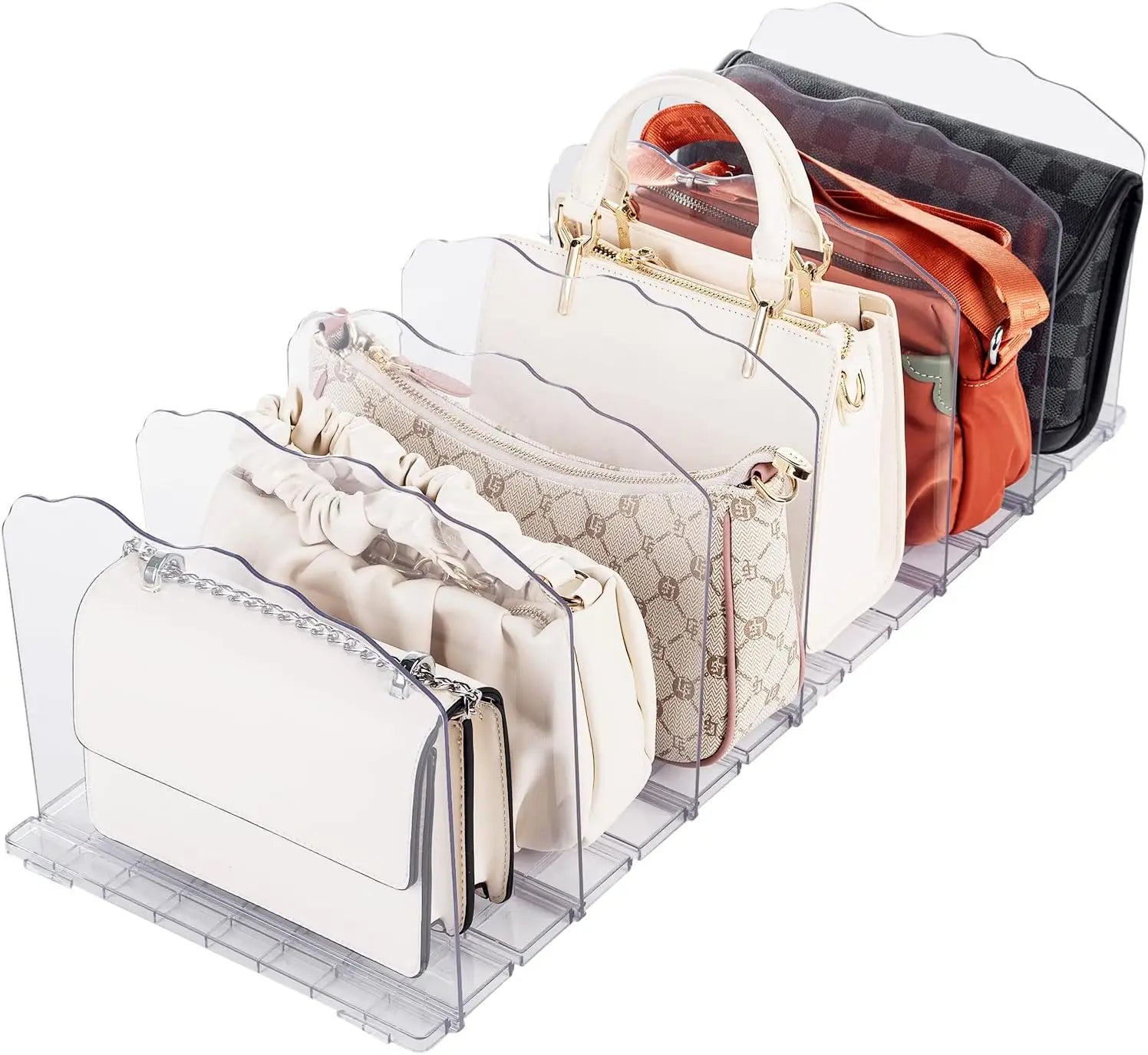Acrylic Purse Organizer for Closet Clear Shelf Dividers for Closet Organization Adjustable Handbag Organizers Bookshelf