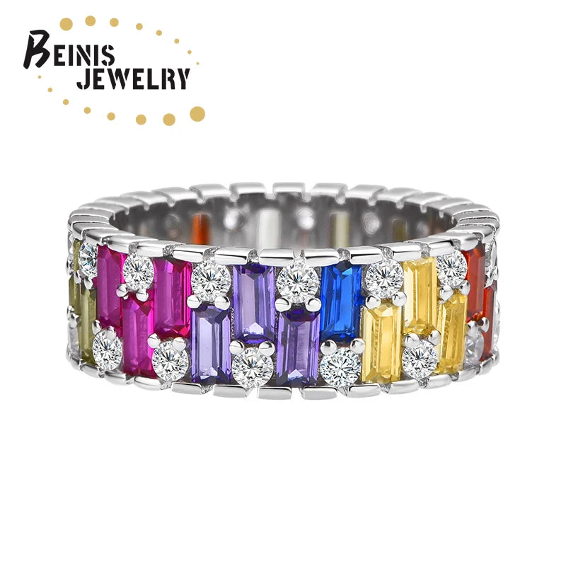 Luxury Gemstone Sterling Silver 925 Rhodium Plated Women Wedding Engagement Ring Colorful Crystal Zircon Fashion Ring Jewelry