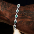 NUOYA Hip Hop Fine Jewelry Iced Emerald Cushion Cut Diamond Bracelet White Gold Inlaid Green Baguette Zircon Women's Bracelet MegaBDM
