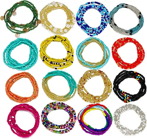 Colorful Elastic Beads Waist Chains Kits Summer Belly Beads Body Chains African Bikini Jewelry Chains for Women and Girls