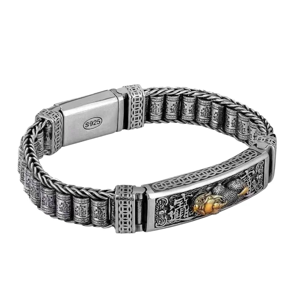 Chinese Retro Women's Pi Xiu Bracelet Prosperity Wealth Amulet Buddhist Mantra Good Fortune Protection Charm Bangle Fashion