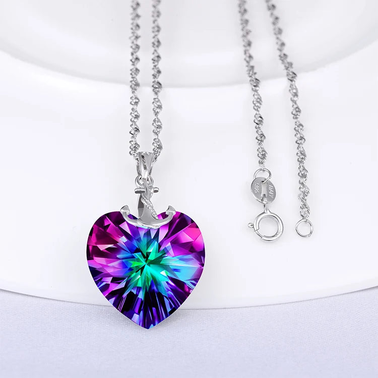 Delicate Silver Jewelry Anchor Heart Crystal Single Stone Lover Necklace