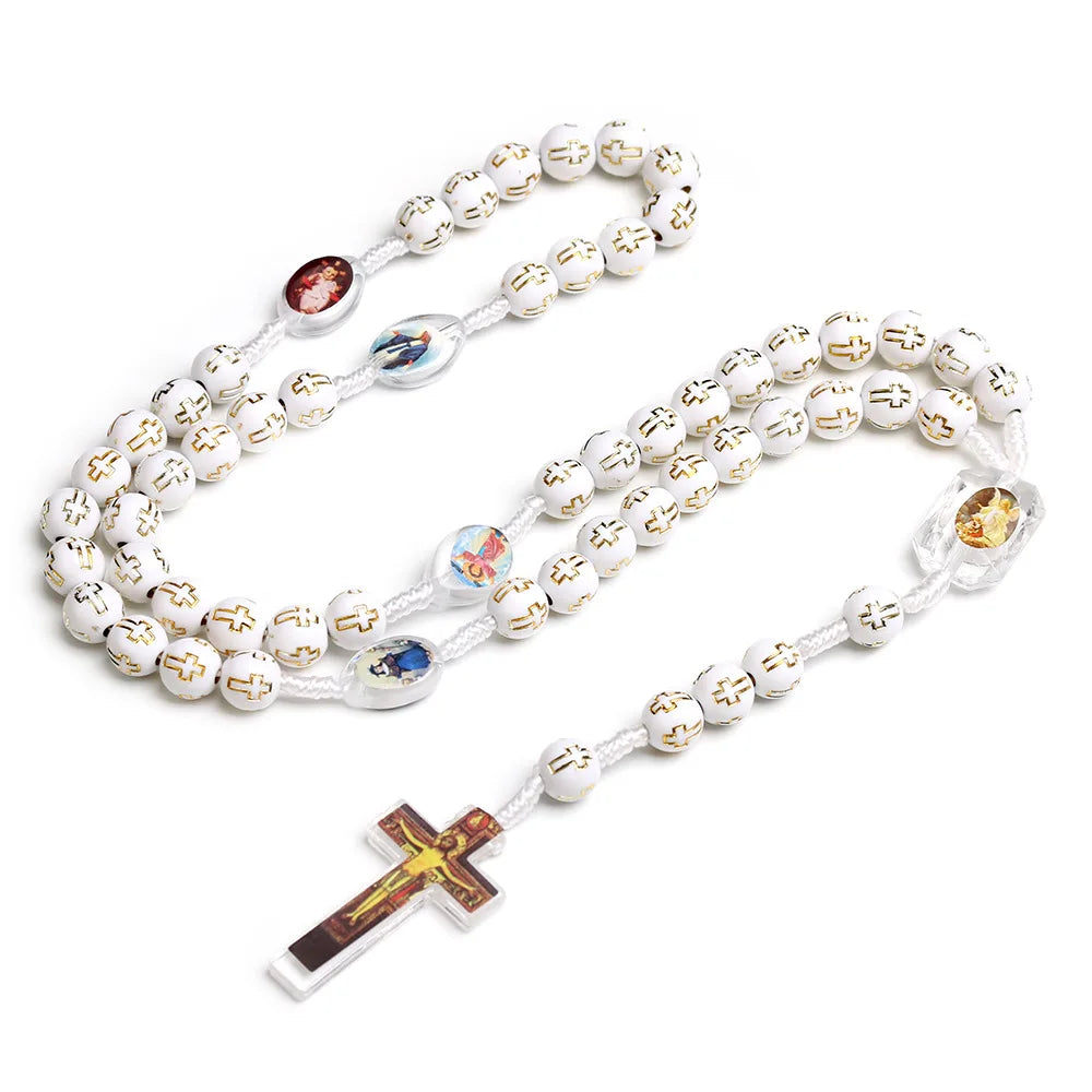 Wholesale 10mm Cross Charm Rosary Beaded Necklaces Cross Beads Handmade Religious Jewelry