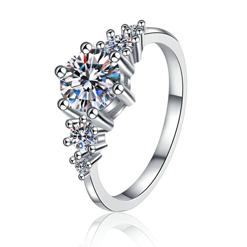 OAHLAN Fine Jewelry Romantic 1CT Round Cut D Color VVS 1 Moissanite S925 Sterling Silver Rings for Women's Wedding Engagement
