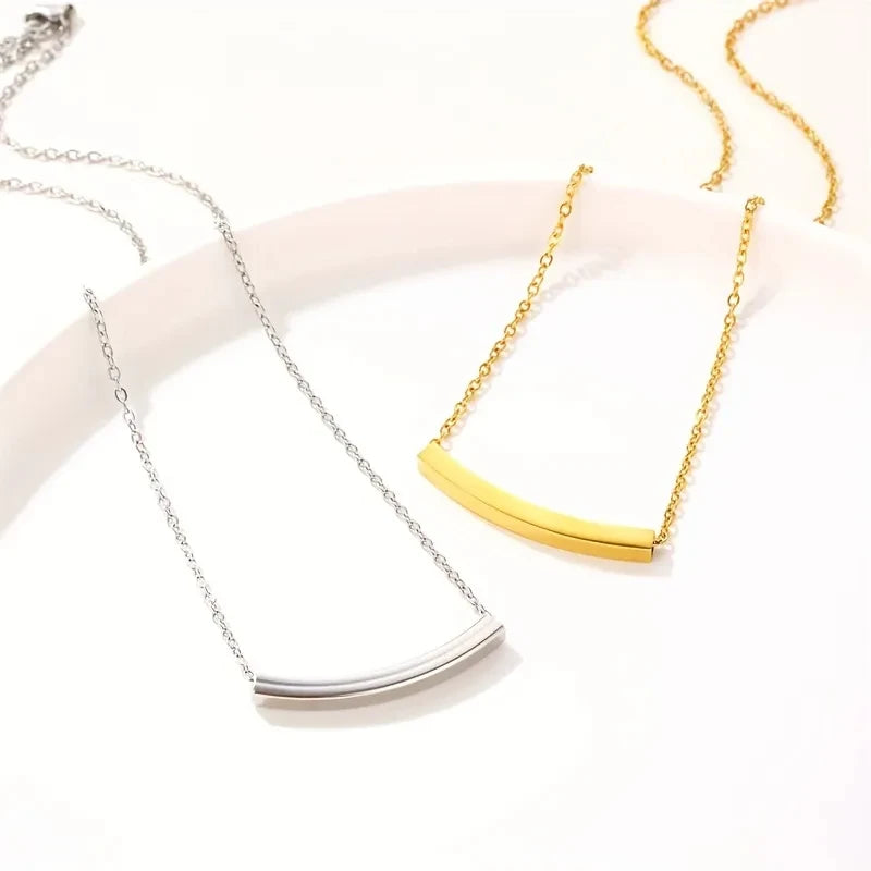 New North Personalized Bar Charm Necklace Stainless Steel Jewelry Choker Custom Names Blank Curved Slim Bar Pendant Necklace