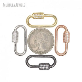 FC33316 Copper Clear Cubic Zirconia CZ Paved Oval Shape Lock Screw Clasps for DIY Jewelry Making Women Findings Wholesale