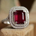 CAOSHI Noble Red Radiant Cut Gemstone Ring Romantic CZ Macro Pave Rings Launched Girls Women Silver Luxury Ruby Rings Jewelry
