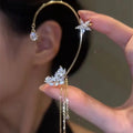 Hot Selling Bling Rhinestone Ear Clip Earrings Women Girls Flower Crystal Tassel Non Piercing Cuff Clip Wrap Earrings